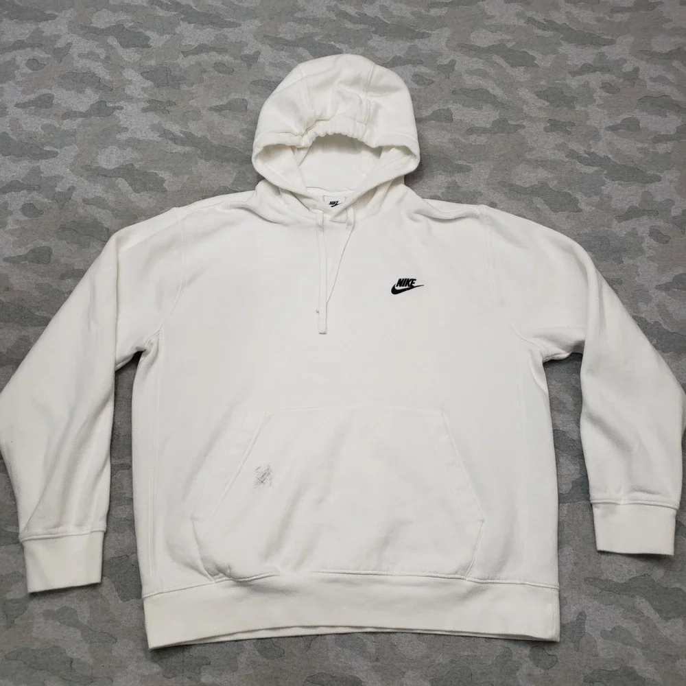 Nike‎ Sweatshirt Mens Large White Club Fleece Pullover Pockets Hooded